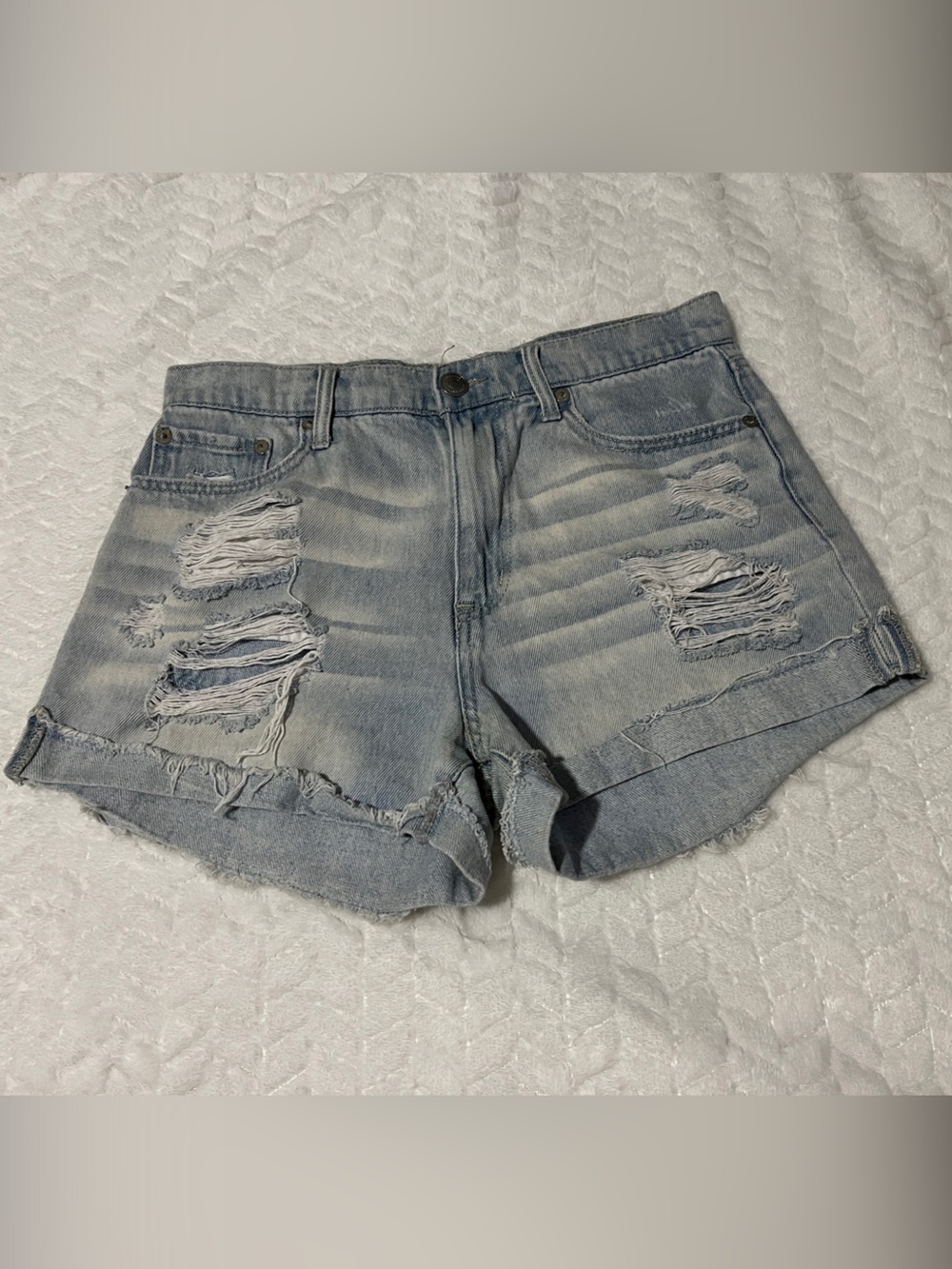 Mom Short Light Blue Distressed Denim Shorts